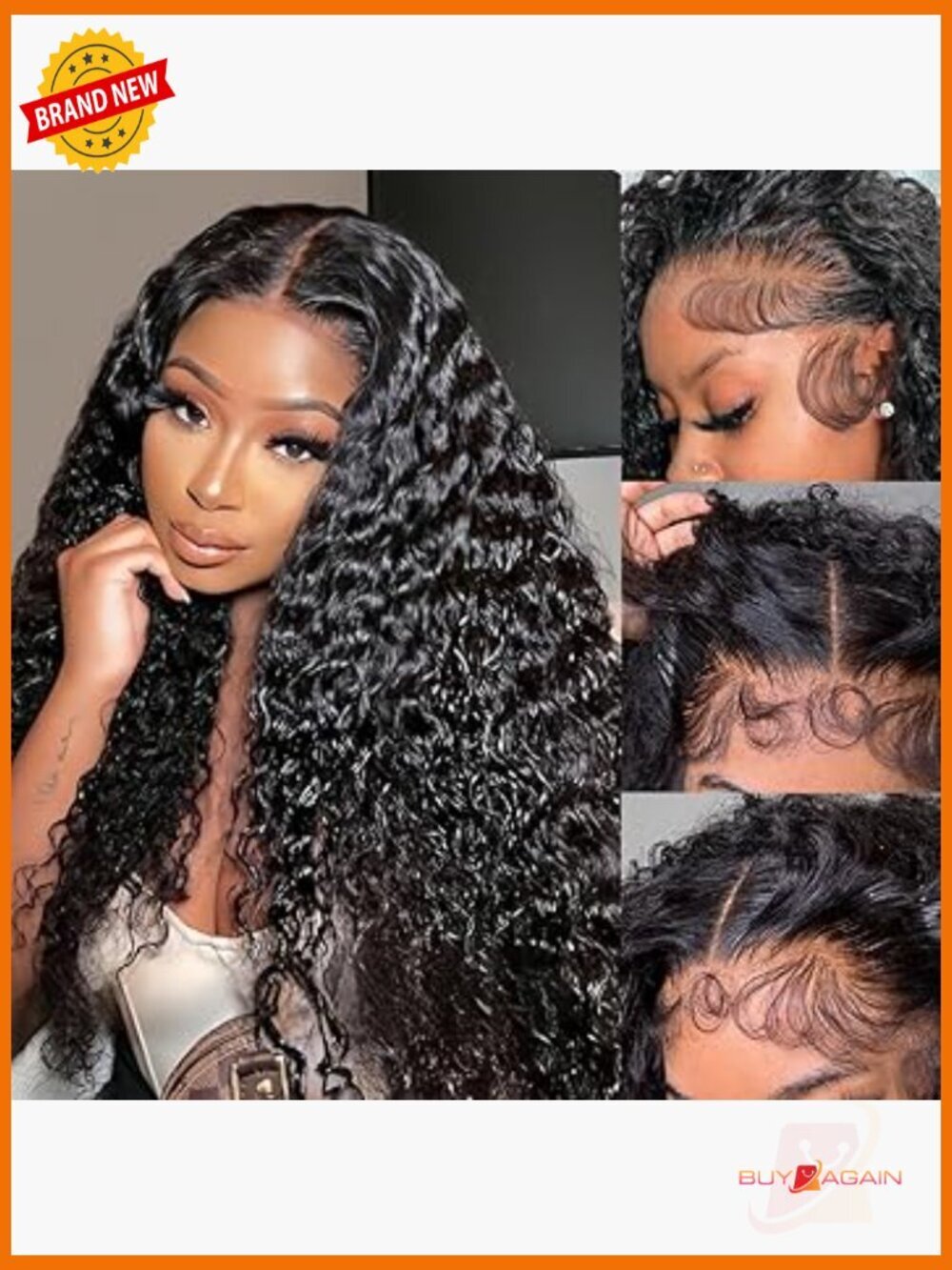 26" 200 Density Glueless Deep Wave Lace Front Wig Human Hair Blend Pre-Plucked